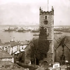 The parish church at Falmouth, Cornwall overlooking the busy harbour