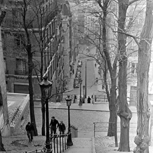 Parisians climb the steps near Montmartre in Paris, 1951
