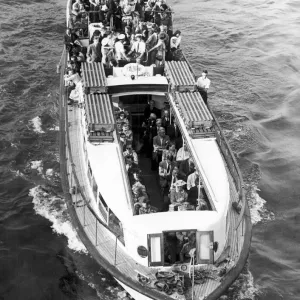 Passengers aboard the new Thames Water Bus at Charing Cross on the 12 mile daily trip