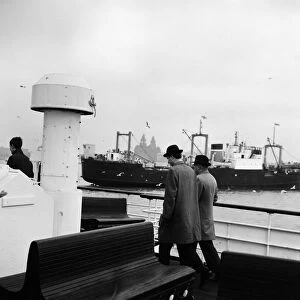 Passengers on a ferry across the Mersey. Liverpool, Merseyside. Circa 1967