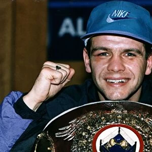 Pat Clinton boxer shows off his WBO Championship belt Circa March 1992