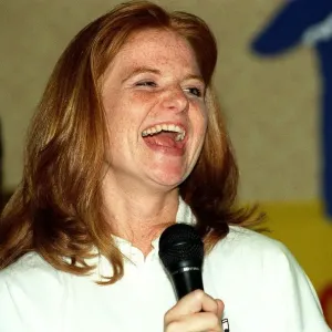 Patsy Palmer Actress June 98 Eastenders actress holding microphone