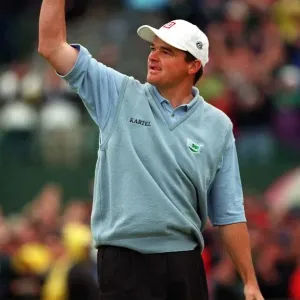Paul Lawrie celebrates on the 18th Green July 1999 at the British Open Golf Paul Lawrie celebrates on the 18th Green July 1999 at the British Open Golf