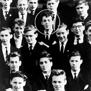 Paul McCartney of the Beatles circled in a school photograph 1950s