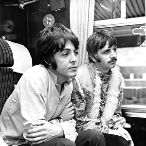 Paul McCartney with Ringo Starr during train journey with Maharishi Mahesh Yogi The