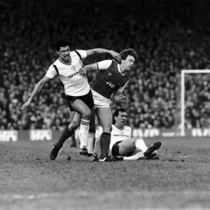 Paul McGrath of Manchester United challenges Tony Woodcock of Arsenal during the clash Paul McGrath of Manchester United challenges Tony Woodcock of Arsenal during the clash