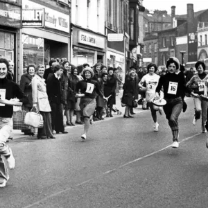 Pauline Barwick Wins Carlisle Pancake Race Print 1977 Pauline Barwick Wins Carlisle Pancake Race Print 1977