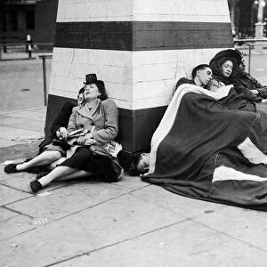 Peace 1945 - Londoners sleep through the early hours of the morning after a night of