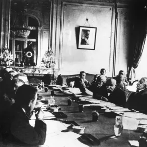 I colloqui di pace tra i Quattro Grandi alla fine della prima guerra mondiale. Circa gennaio 1919. I colloqui di pace tra i Quattro Grandi alla fine della prima guerra mondiale. Circa gennaio 1919.