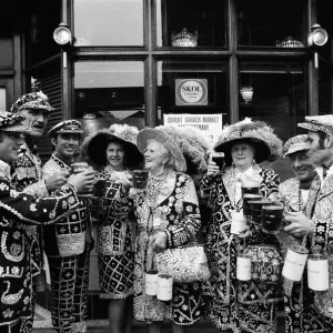 Pearly kings and queens in Covent Garden market, London. 9th May 1970 Pearly kings and queens in Covent Garden market, London. 9th May 1970