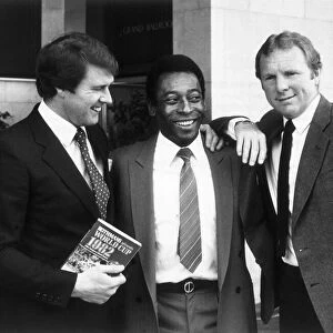 Pele teams up with old rivals Geoff Hurst left and Bobby Moore in London to promote