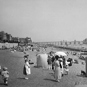 People on the beach at Eastbourne, East Sussex, 1921. Tyrell Collection
