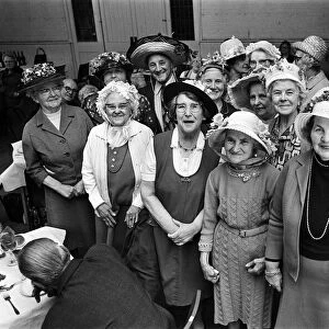 People wearing Easter Bonnets at a Darby & Joan Club, Berkshire. April 1976