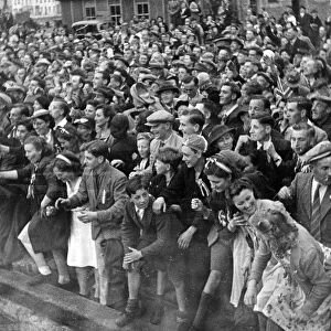 People welcome a liberation ship in Guernsey. May 1945