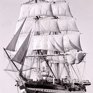 The period Italian sail ship Amerigo Vespucci under full sail as she approaches Plymouth