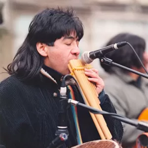 Peruvian band Apu perform in the streets of Newcastle. (Circa 1994)