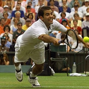 Pete Sampras diving to get to the ball July 1999 in the final of the mens singles