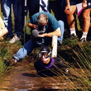 Peter Beumont from Llandaff, Cardiff. World record Bog Snorkler. in action. 1990 s