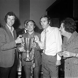 Peter Bonetti, John Dempsie and Ron Harris of Chelsea with the Mayor of Chelsea