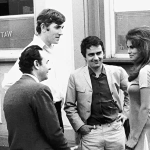 Peter Cook, Dudley Moore and Raquel Welch on location for film "Bedazzeled"