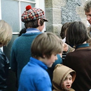 Peter Davison signs autographs on the set of "All Creatures Great and Small