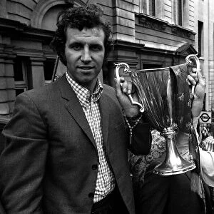 Peter Osgood and John Dempsie of Chelsea on open top bus with European cup winners cup