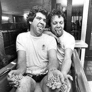 Peter Porter (left) and Rodney Woods soak in a bath of mushy peas for the Childrens Heart