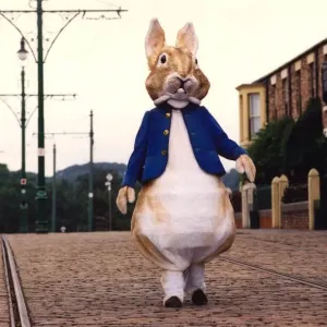Peter Rabbit, strolls down the main street of Beamish Museum Peter Rabbit, strolls down the main street of Beamish Museum
