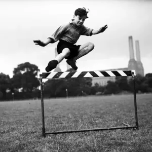 Peter Saunders training for sport at Battersea athletic track. 19th August 1954