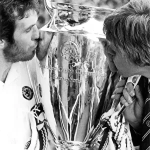 Peter Withe and Nigel Spink kiss the European Cup... Aston Villa. 1982