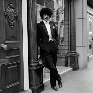 Phil Lynott of Thin Lizzy modelling clothes from Saville Row, London Phil Lynott of Thin Lizzy modelling clothes from Saville Row, London