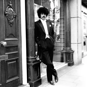 Phil Lynott of Thin Lizzy modelling clothes from Saville Row, London Phil Lynott of Thin Lizzy modelling clothes from Saville Row, London