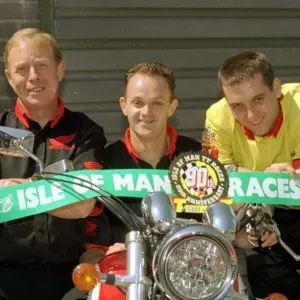 Phillip McCallen MotorCycle Racing centre celebrates his race victory after the 90th Phillip McCallen MotorCycle Racing centre celebrates his race victory after the 90th