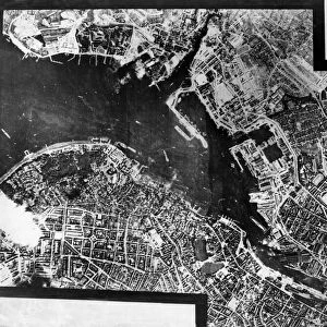 A photo of Kiel harbour taken two weeks after a successful raid