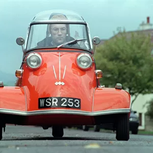 PIC SHOWS JOHN MILLER FROM GREENOCK WITH HIS BUBBLE CAR