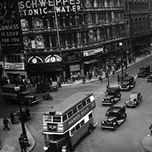 Piccadilly Circus London at the end of World War 2, the day before VE Day