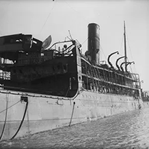 Picture shows The Domala, an Italian Liner, after it was bombed off the English coast in