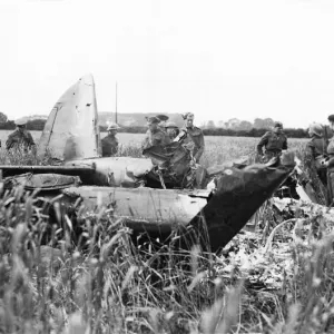 Picture shows a German Luftwaffe, aircraft, in a cornfield after being brought down Picture shows a German Luftwaffe, aircraft, in a cornfield after being brought down