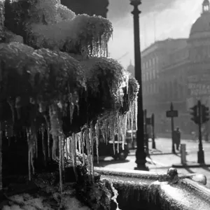 Picture shows the icicles which have formed on the Eros statue in Piccadilly Circus Picture shows the icicles which have formed on the Eros statue in Piccadilly Circus