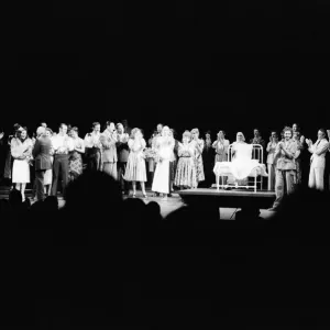Picture shows the onstage celebrations at David Essex (who plays Che