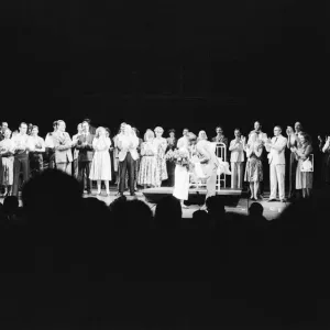 Picture shows the onstage celebrations at David Essex (who plays Che