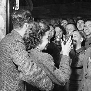 Picture shows people celebrating in October 1944. World War Two was still raging