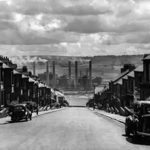 A 1960 photograph print of Dunston Power Station's six chimneys