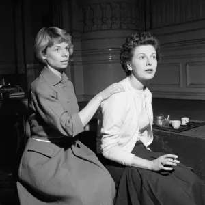 Print of Jill Bennett working on a television play, May 1957