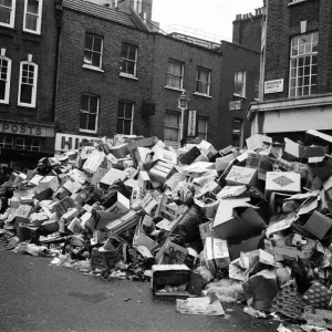 Piles of rubbish in Soho, London, during the dustmens strike. 30th January 1979 Piles of rubbish in Soho, London, during the dustmens strike. 30th January 1979