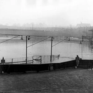 The pitch at Eastville Stadium, Bristol, completely flooded in 1974