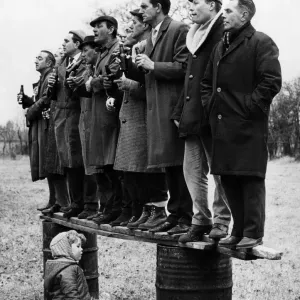 Alvechurch Supporters Perch on Oil Drums Print, 1965