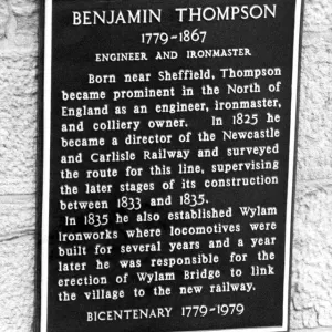A plaque commemorating Benjamin Thompson who surveyed the route for the Newcastle to A plaque commemorating Benjamin Thompson who surveyed the route for the Newcastle to
