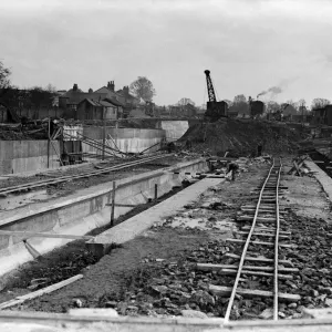 Platforms under construction at the underground station, Uxbridge 1936 Platforms under construction at the underground station, Uxbridge 1936