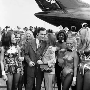 Hugh Hefner Arrives at Heathrow Airport in 1970 Print